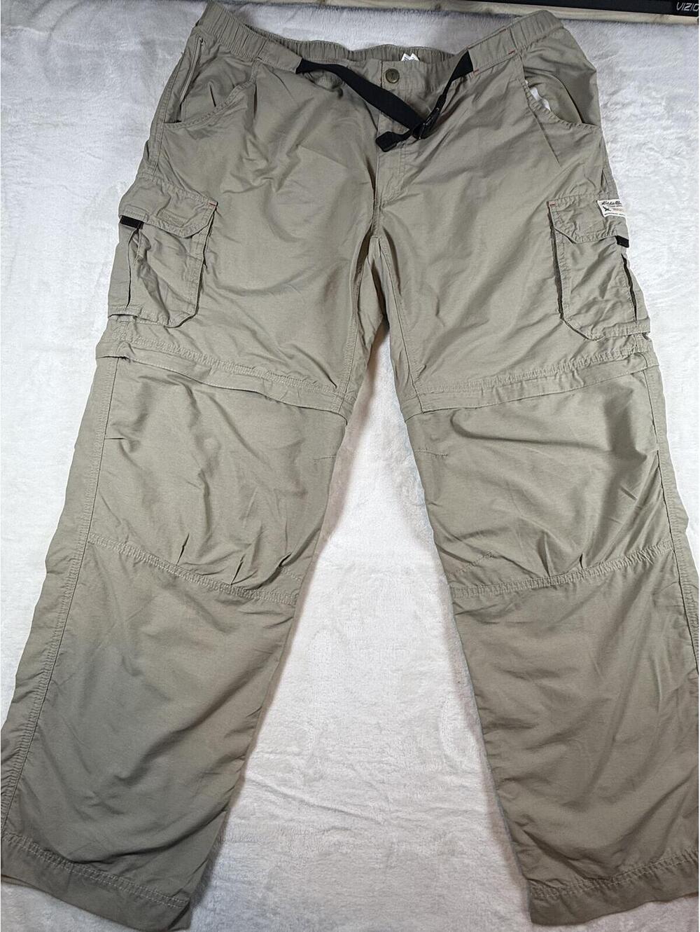 Eddie Bauer XL Convertible Zip Off‎ Hiking Cargo Pants Khaki Tan Nylon Cotton
